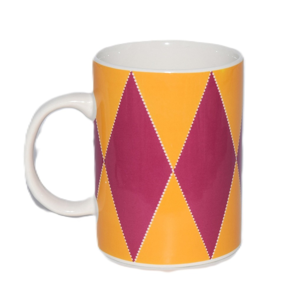 Vintage Starbucks Coffee Mug 2004 Orange Magenta Harlequin Diamond‎ Pattern EUC